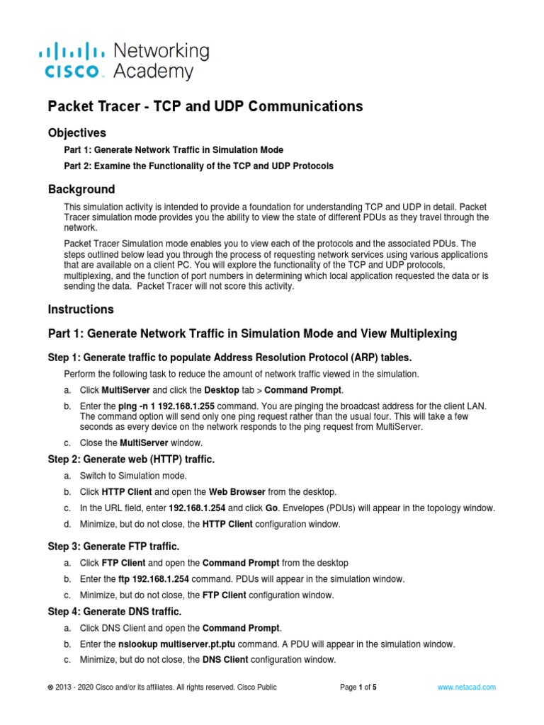 Packet Tracer Tcp And Udp Communications