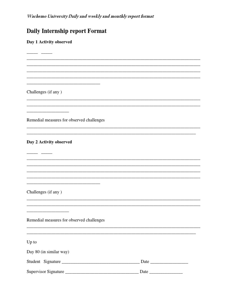 Wachemo University Internship Report Format Pdf Internship Job