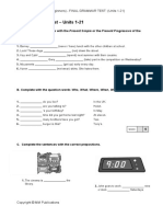 Full Blast PLUS 1 (Beginners) - Final Grammar Test