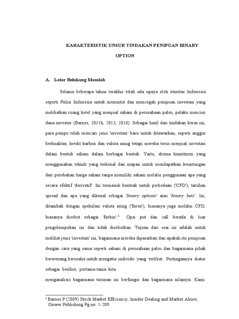 Karakteristik unsur tindakan penipuan binary option pdf