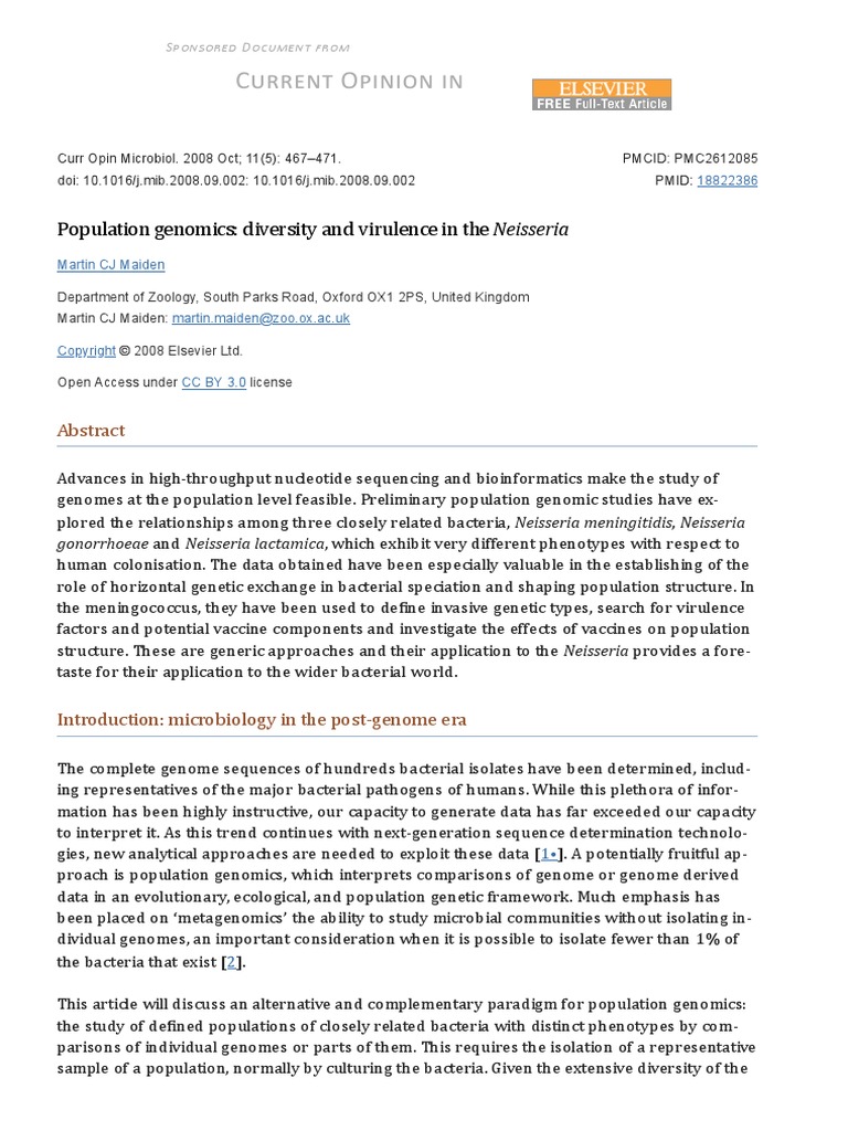 Population Genomics - Diversity and Virulence in The Neisseria - PMC ...