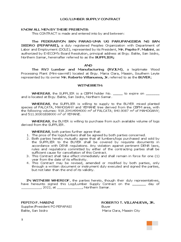Lumber Supply Contract PDF Lumber Government