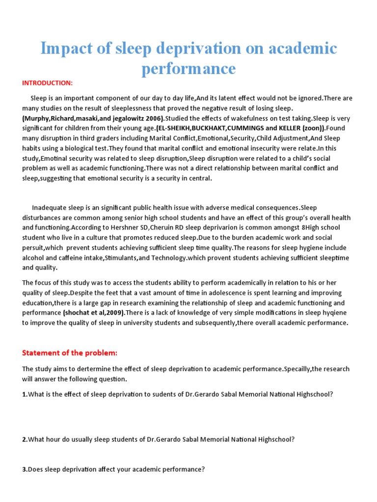 Effects of Sleep Deprivation on Students | PDF | Self-Improvement ...