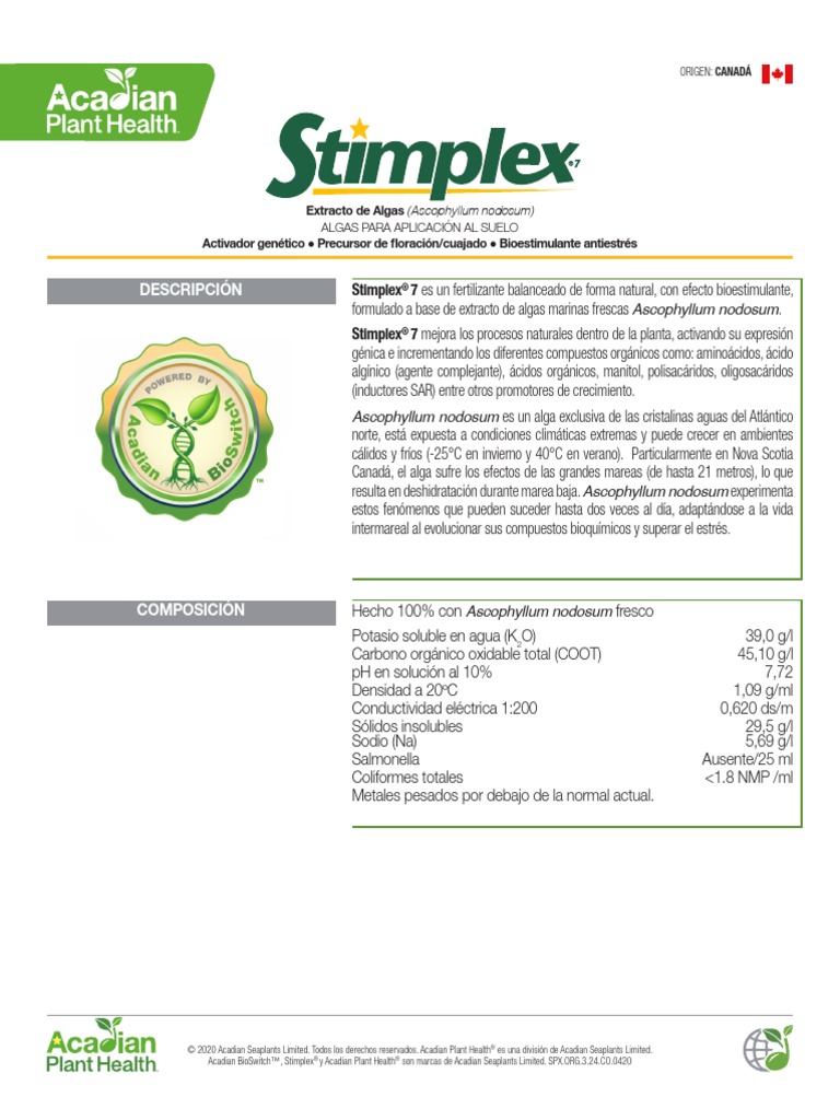 Ficha Tecnica Stimplex 7 - Colombia | PDF | Naturaleza | Química
