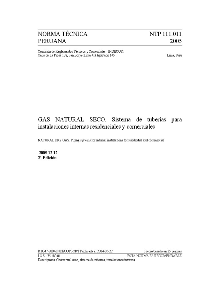 Norma NTP Peru Gas Natural | PDF | Tubería (transporte de fluidos ...