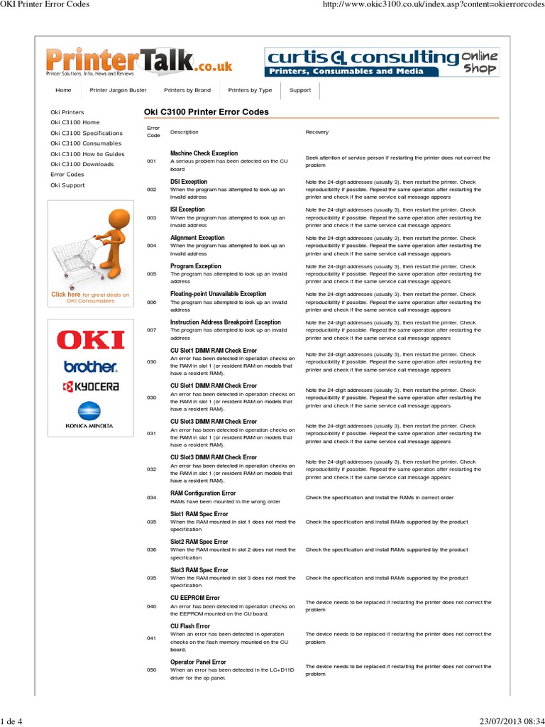 OKI Printer Error Codes PDF Magenta Computer Engineering