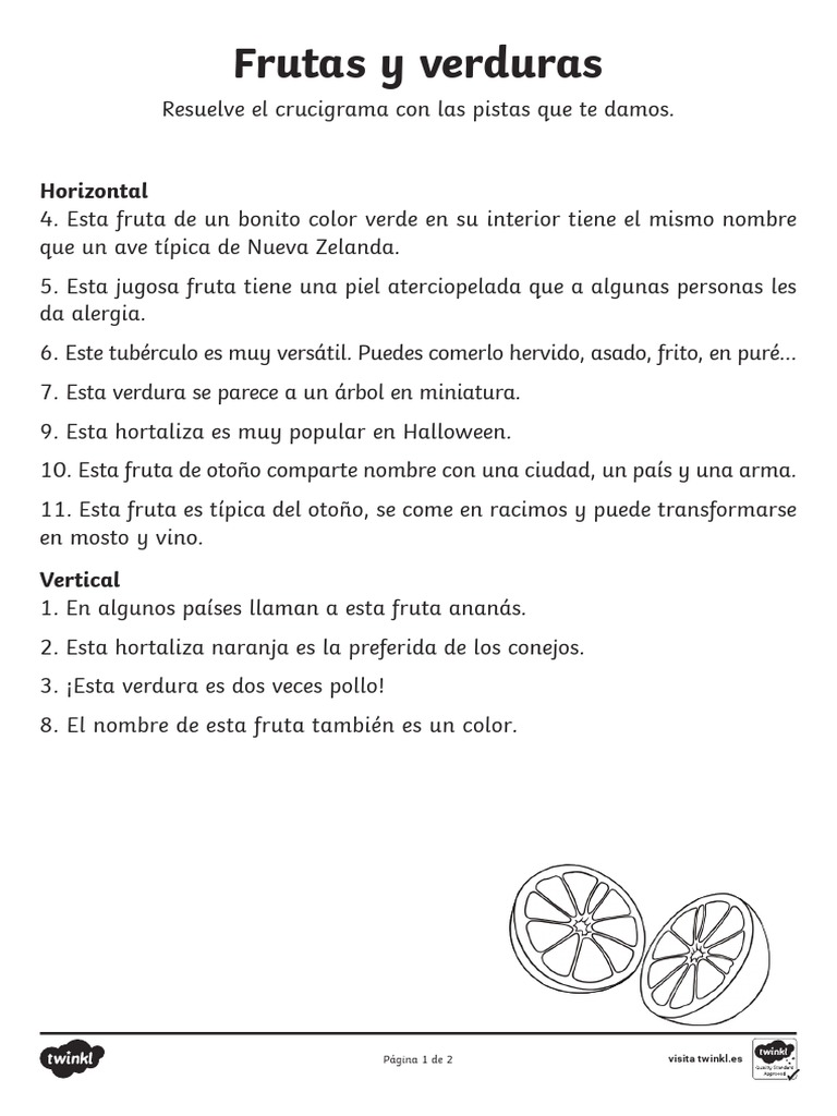 Crucigrama de Frutas y Verduras | PDF | Cocinando | Cocina