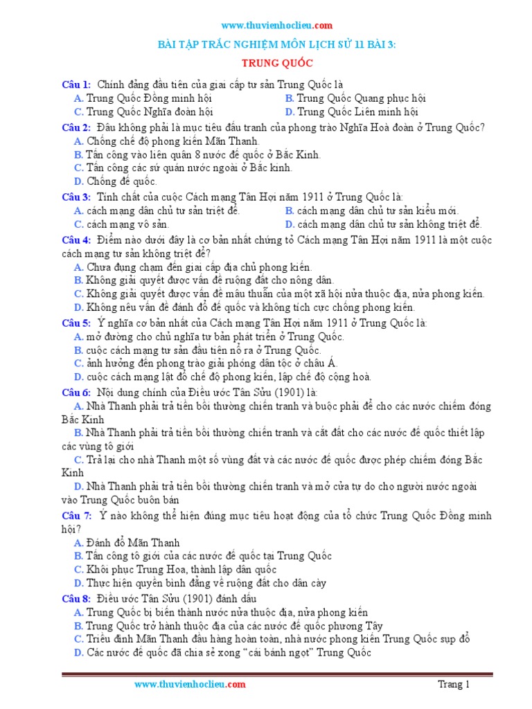 Trac Nghiem Lich Su 11 Bai 3 | PDF