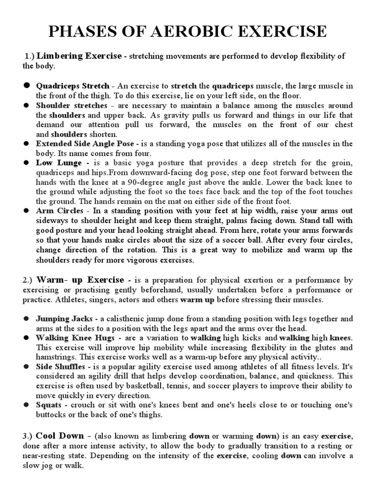 An Overview of the Phases of Aerobic Exercise: Limbering Warm Up and