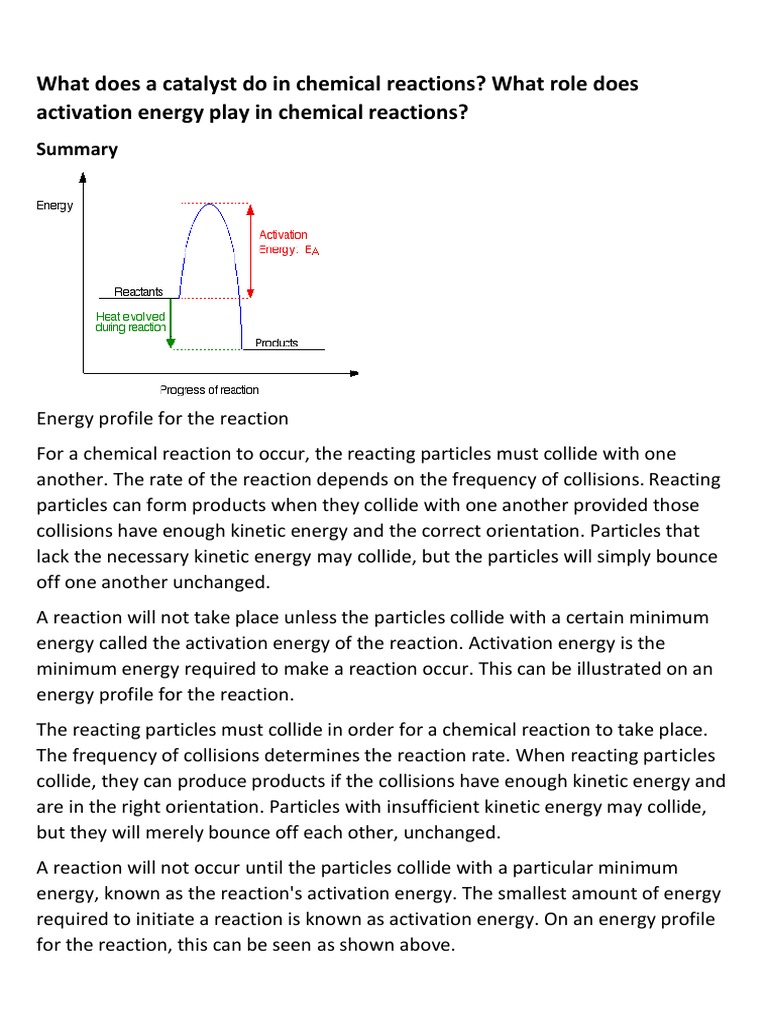 Catalysts and Activation Energy in Chemical Reactions PDF Chemical