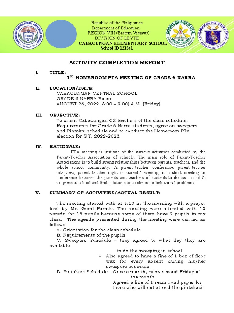 Acr For Homeroom Meeting Pdf Teachers Educational Organizations