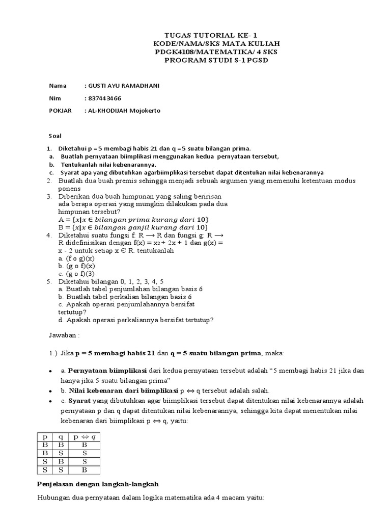 Tugas Matematika: Logika dan Himpunan | PDF
