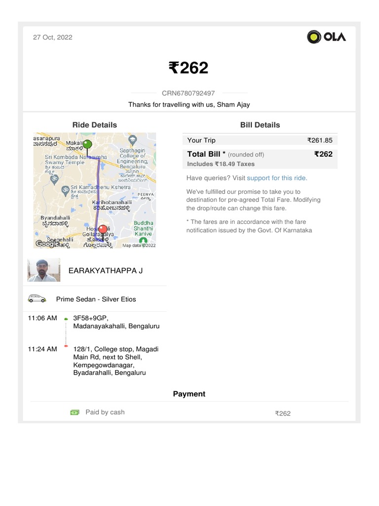 Ola Bill Download Free PDF Invoice Payments