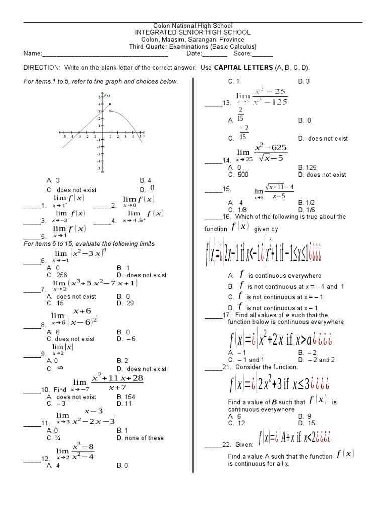 3rd Grading Basic Calculus 2019 2020 | PDF | Mathematical Logic ...