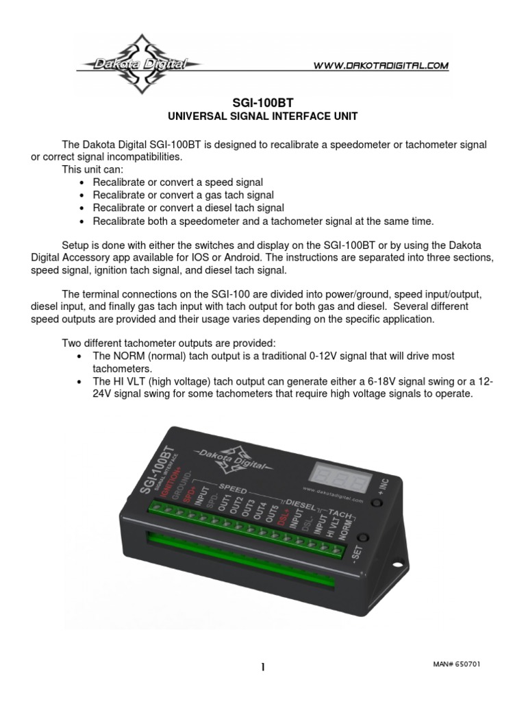 SGI-100BT Signal Interface Manual | PDF | Ignition System | Input/Output