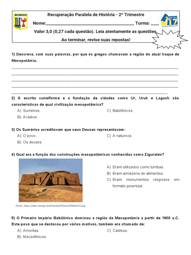 Atividade Povos Da Mesopotâmia, PDF, Mesopotâmia