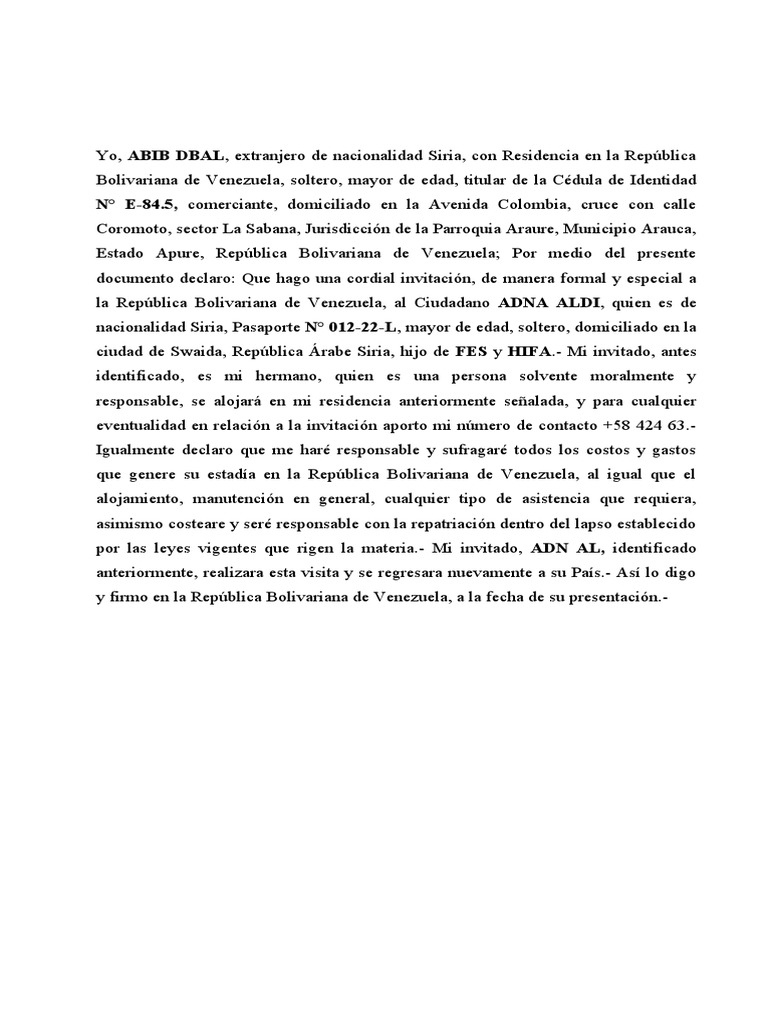 Carta Invitación para Extranjeros PDF