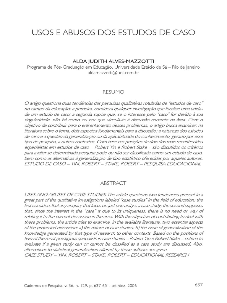Usos e abusos dos estudos de caso alves mazzoti pdf science