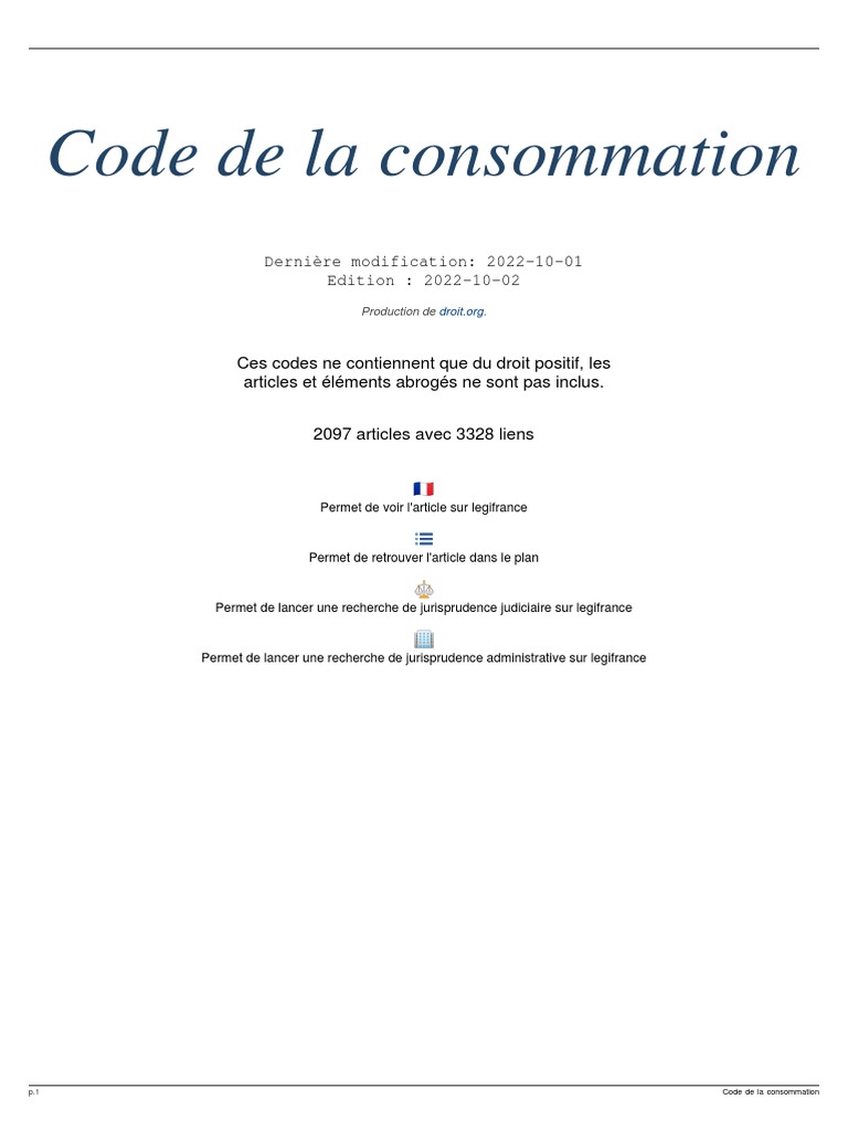 Code de La Consommation PDF Crédit Finance et gestion monétaire