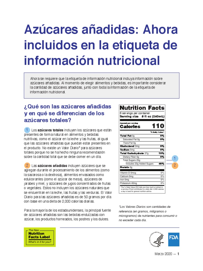 Added Sugars Nutrition Facts Label Spanish PDF Etiqueta de