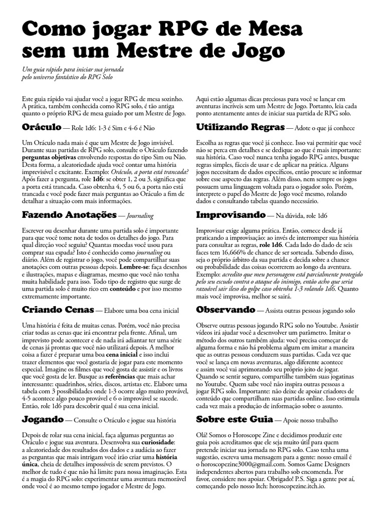 Guia Prático para RPG Solo | PDF | Jogos de RPG | Oráculo