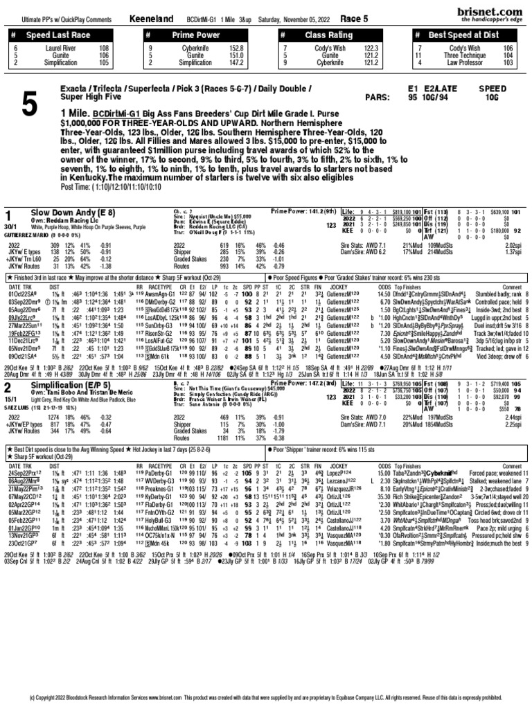2022 Breeders Cup Dirt Mile PDF Individual Horses Horse Racing