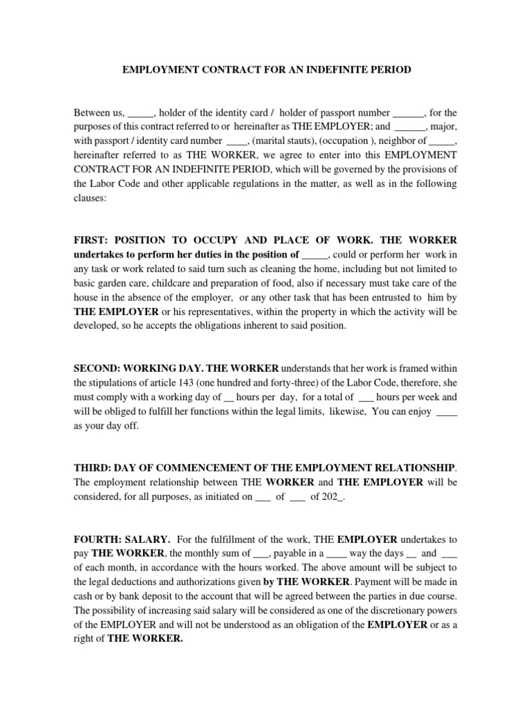 Indefinite Employment Contract Template | PDF | Employment | Labour Law