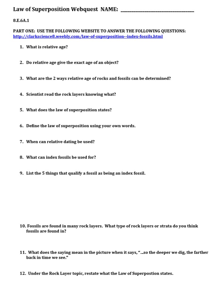 Law of Superposition and Index Fossils quest PDF