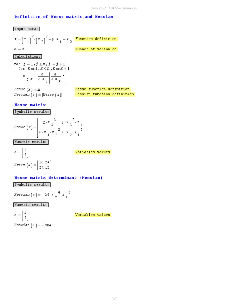 Hessian Matrix Smath Example | PDF