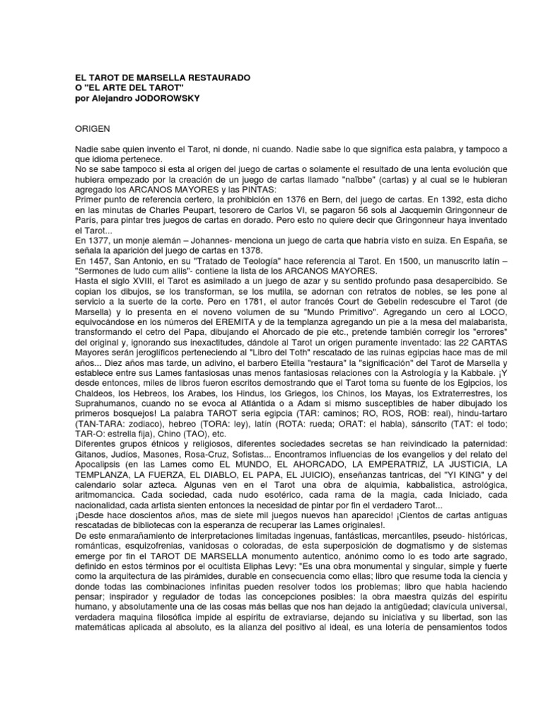 (Libros) Alejandro Jodorowsky - El Tarot de Marsella Restaurado | PDF