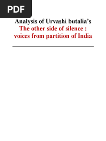 Analysis of Urvashi Bautalia's The Other Side of Silence