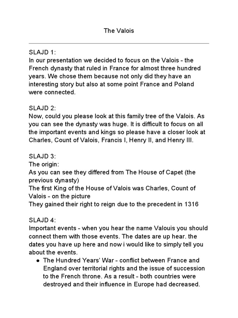 The Valois Dynasty A Family Tree and History of Events from the