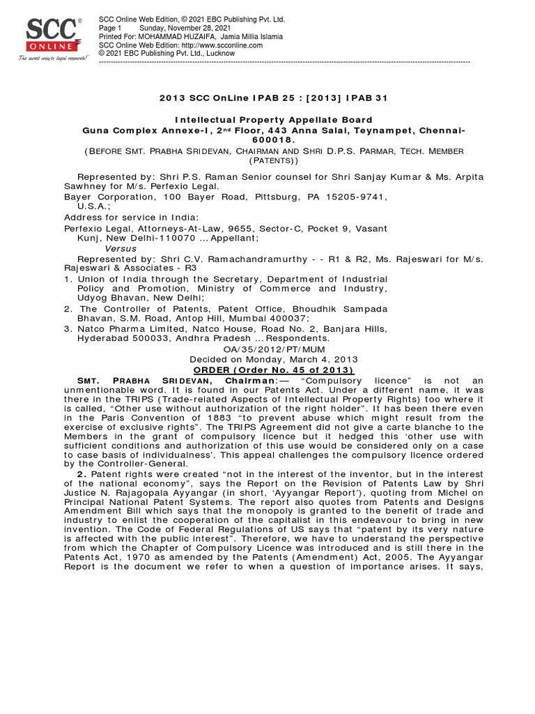 Bayer Corporation v. Union of India PDF Glossary Of Patent Law