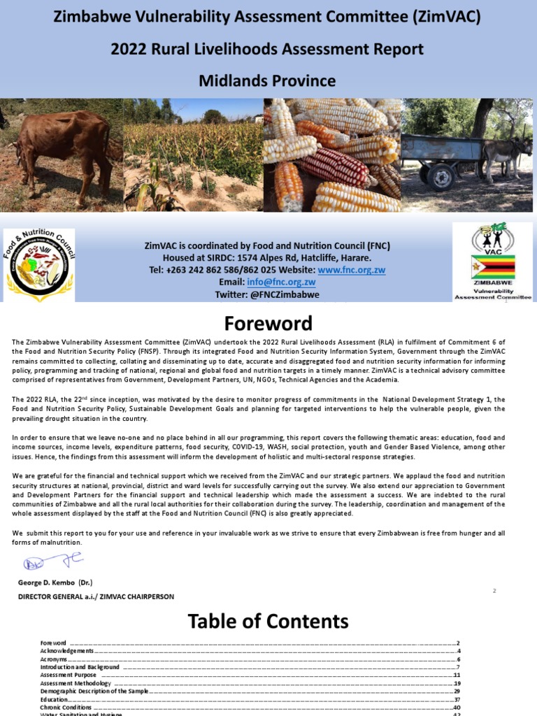 Midlands 2022 ZimVAC Rural Livelihoods Assessment Report | PDF | Food