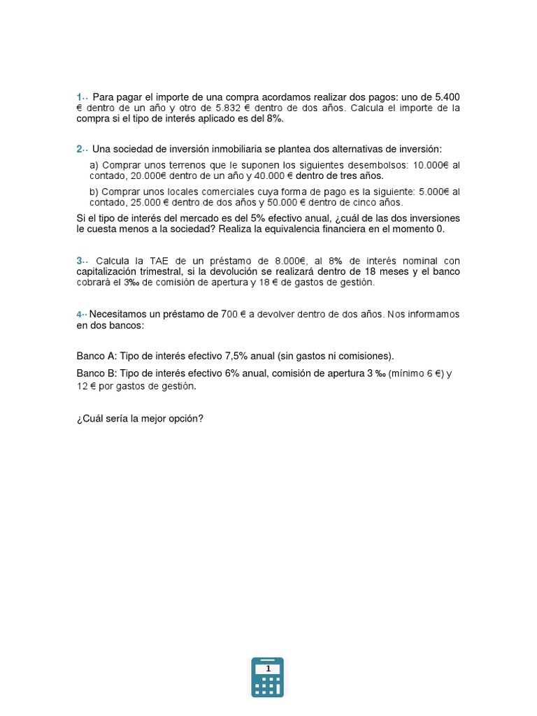 Ejercicios de TAE Resueltos en Finanzas | PDF | Finanzas y dinero