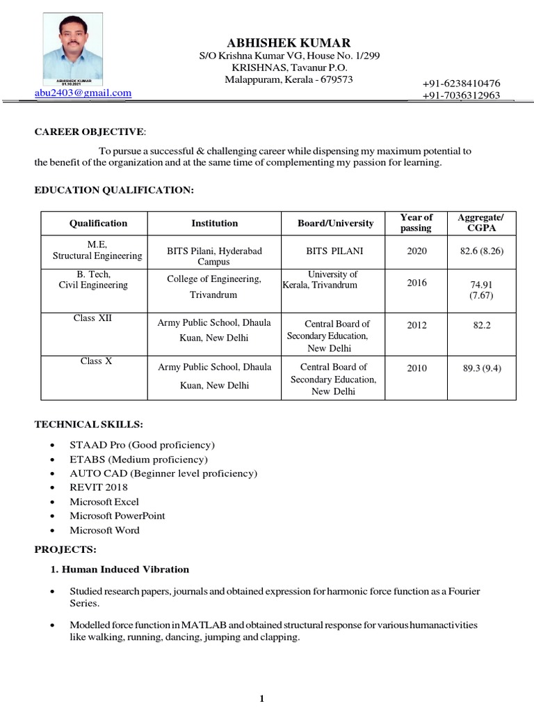 Resume Abhishek Kumar | PDF | Mechanical Engineering | Applied And ...