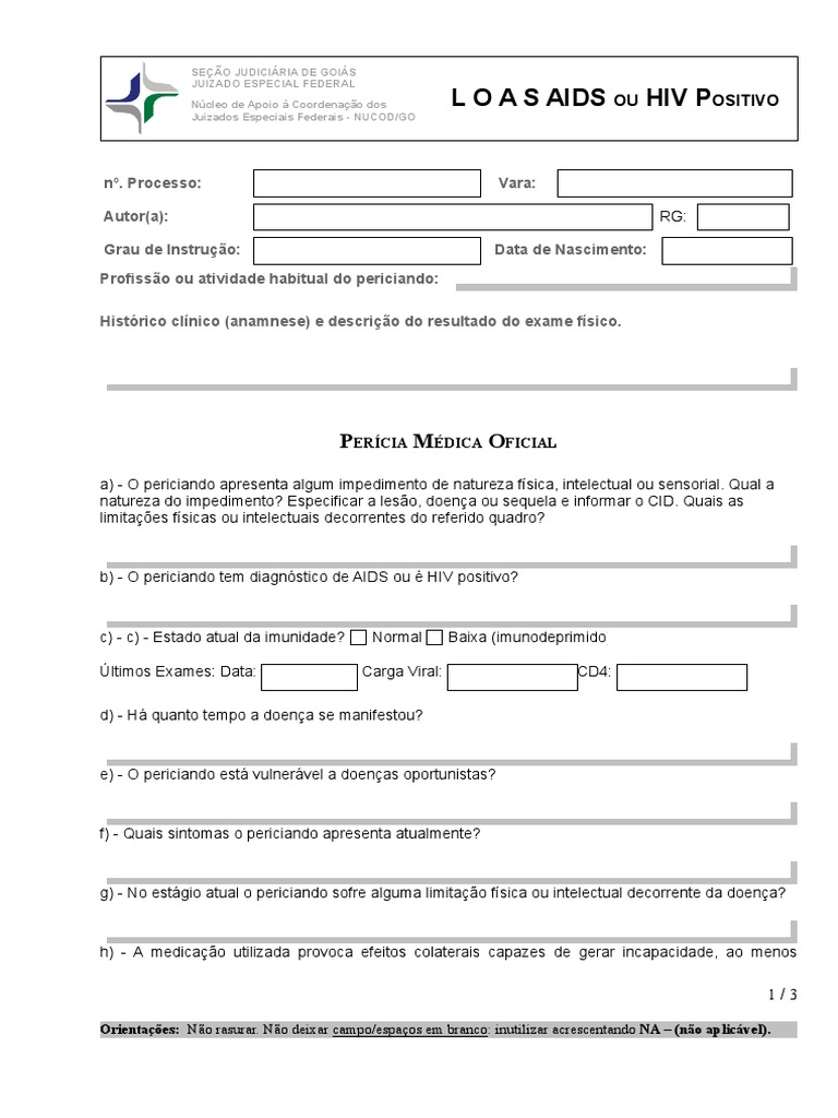 Laudo Medico LOAS AIDS Ou HIV Positivo | PDF | HIV/AIDS | HIV