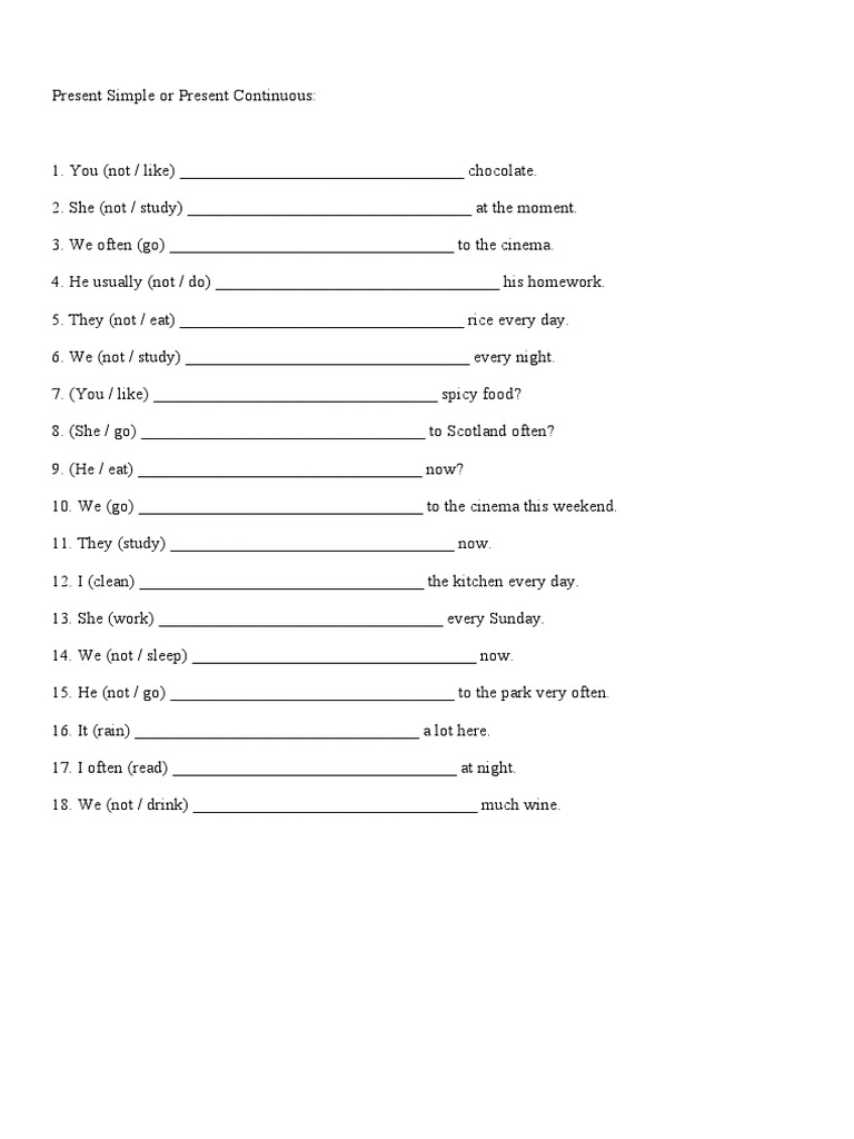 Present Simple or Present Continuous Test | PDF