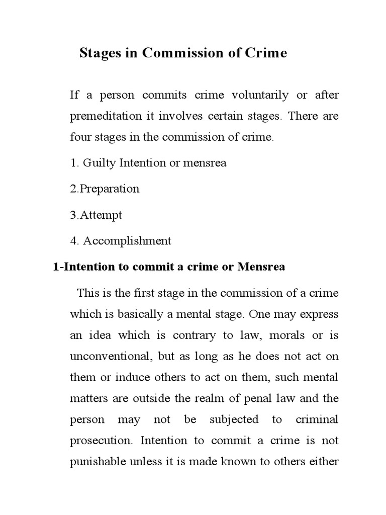 Stages in Commission of Crime PDF Mens Rea Crime & Violence