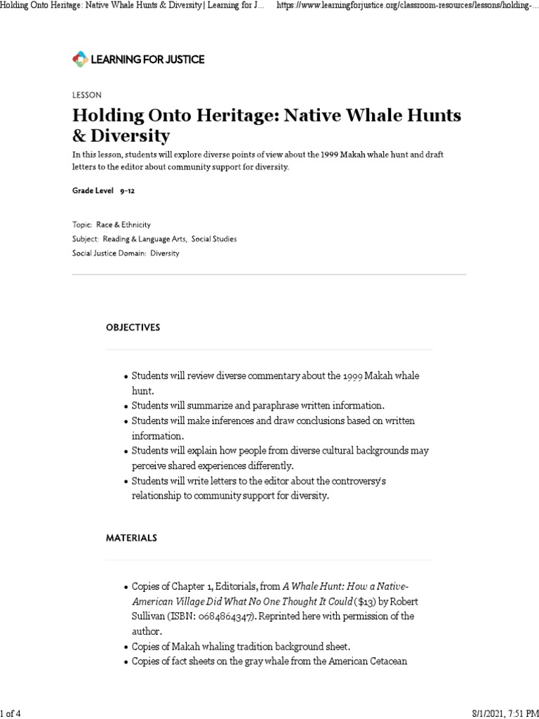 Holding Onto Heritage Whale Hunting PDF Whaling Hunting