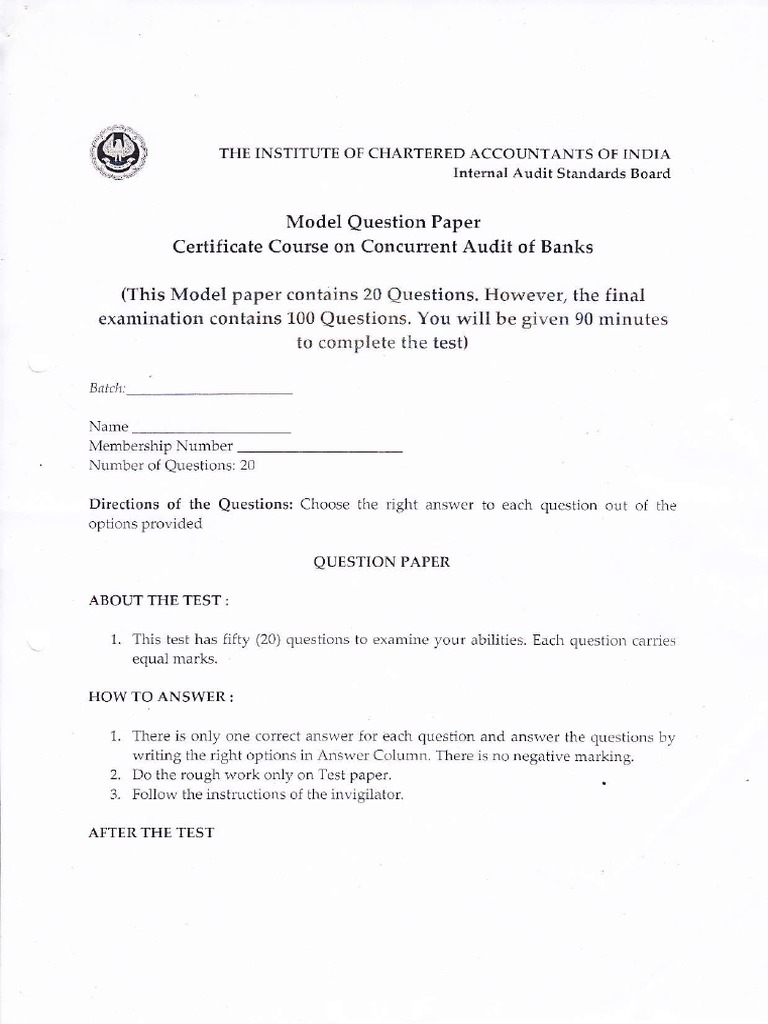 Model Paper for Concurrent Audit Course | PDF | Personal Identification ...