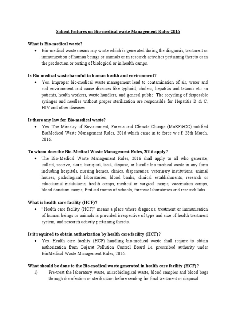 BioMedical Waste Management Rules PDF Waste Management Waste