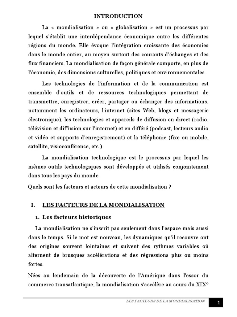 Page De Garde Cahier Geographie Mondialisation Les Facteurs de La Mondialisation | PDF