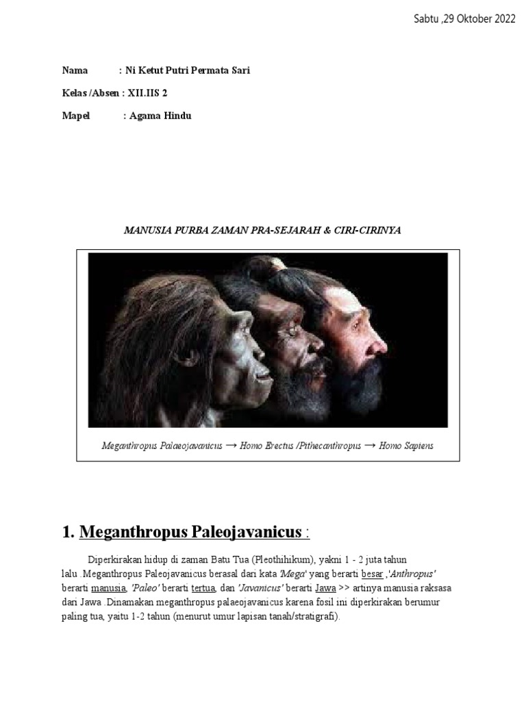 Karakteristik Manusia Purba Zaman Prasejarah | PDF