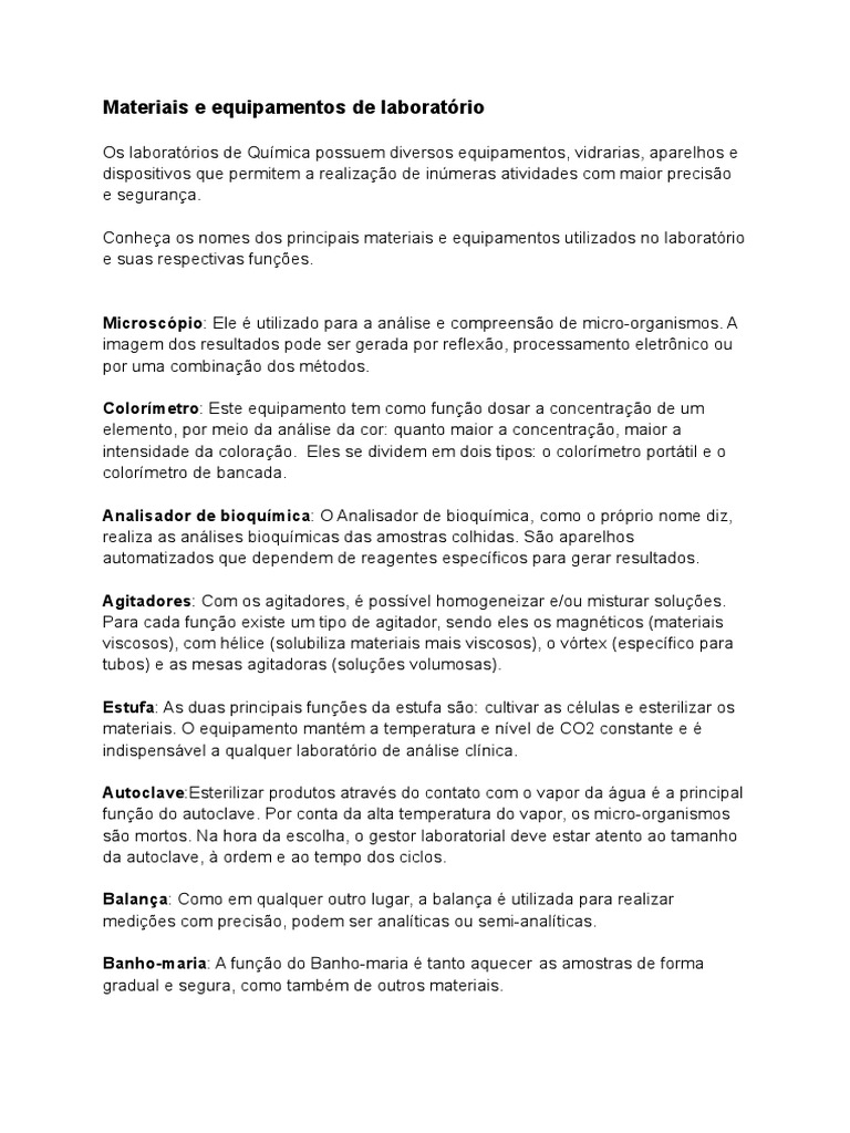 Equipamentos Essenciais de Laboratório | PDF | Ciências Físicas | Química