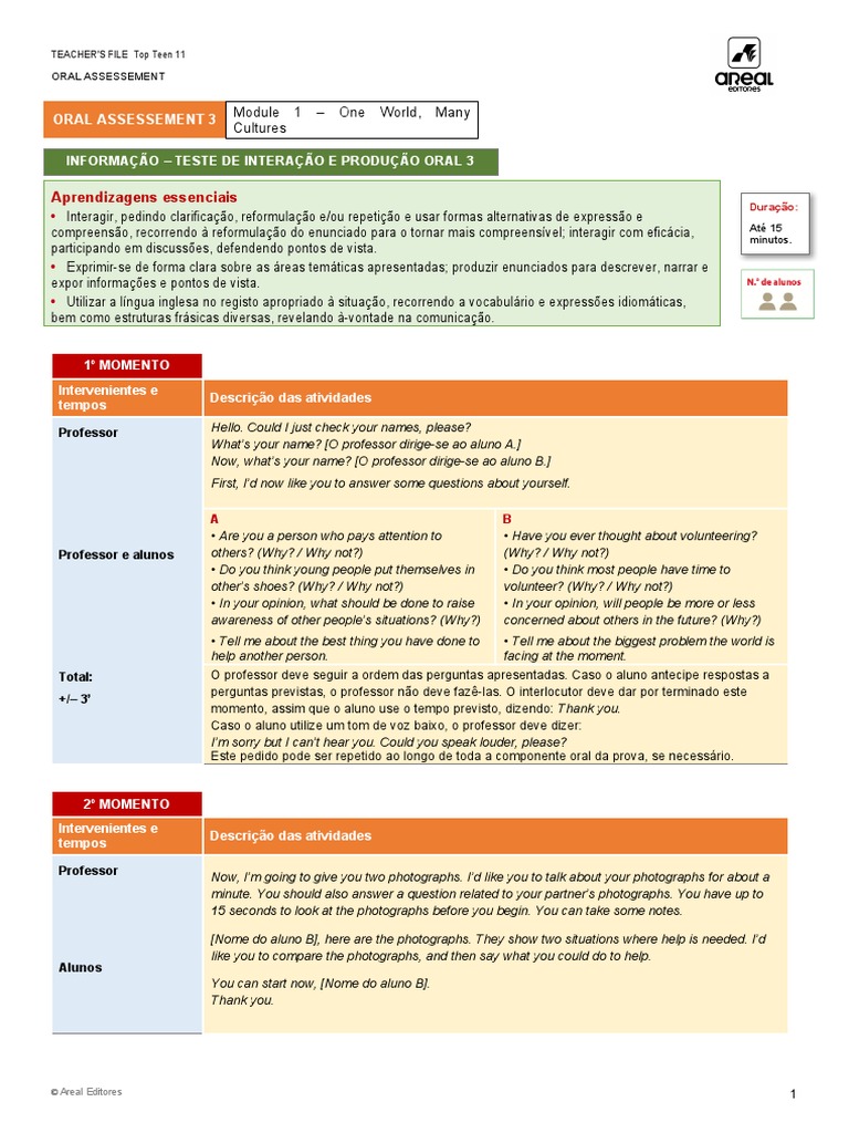Ae tt11 Oral Assess 3 | PDF | Artes Linguísticas e Disciplina