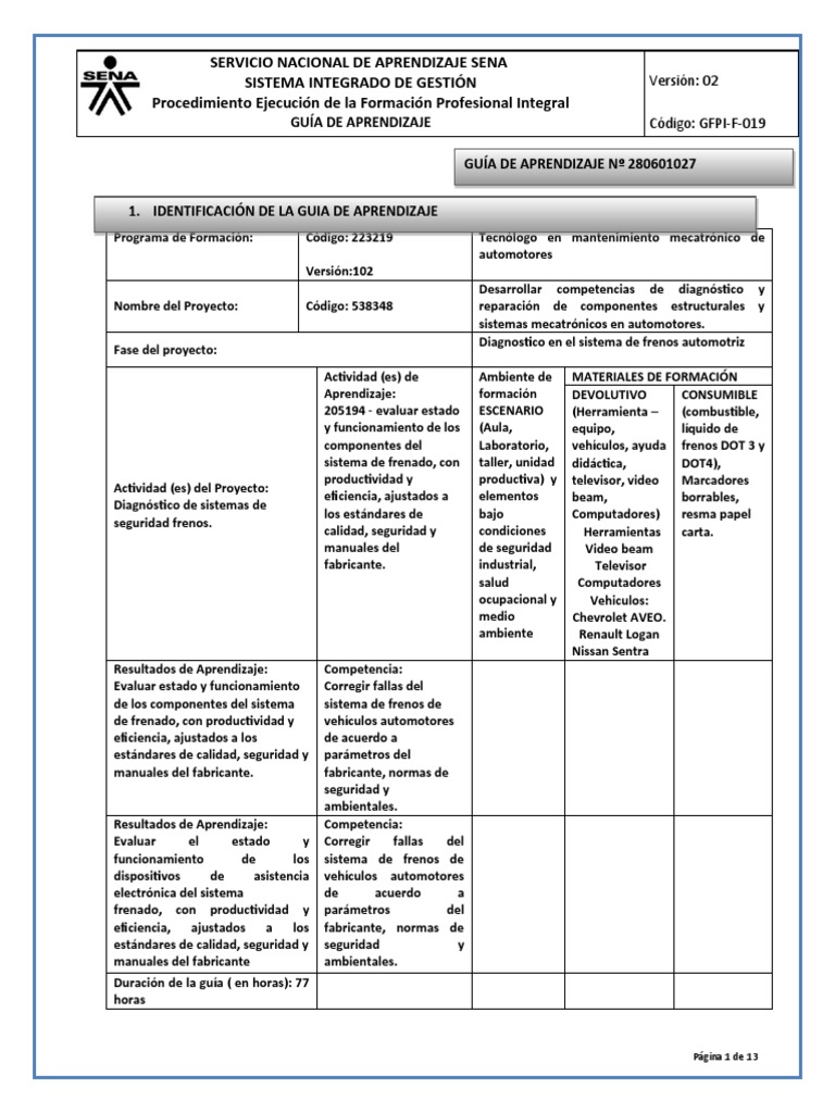 Guia Sistema De Frenos Pdf Fuerza Presión
