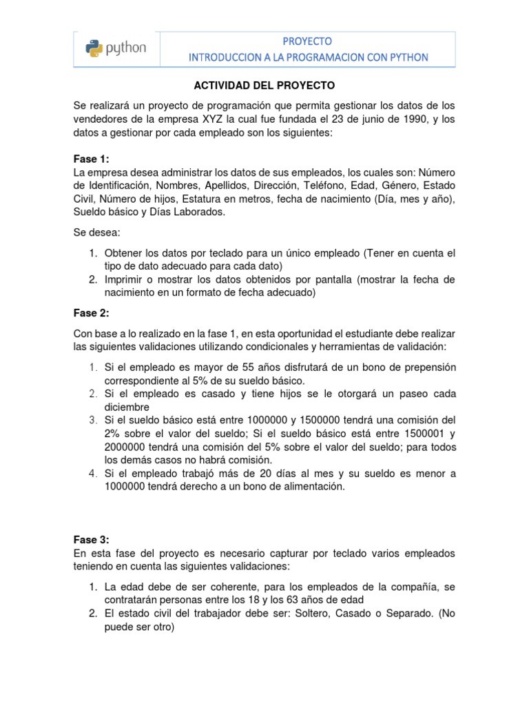 Proyecto de Programación en Python | PDF | Lenguaje de programación ...