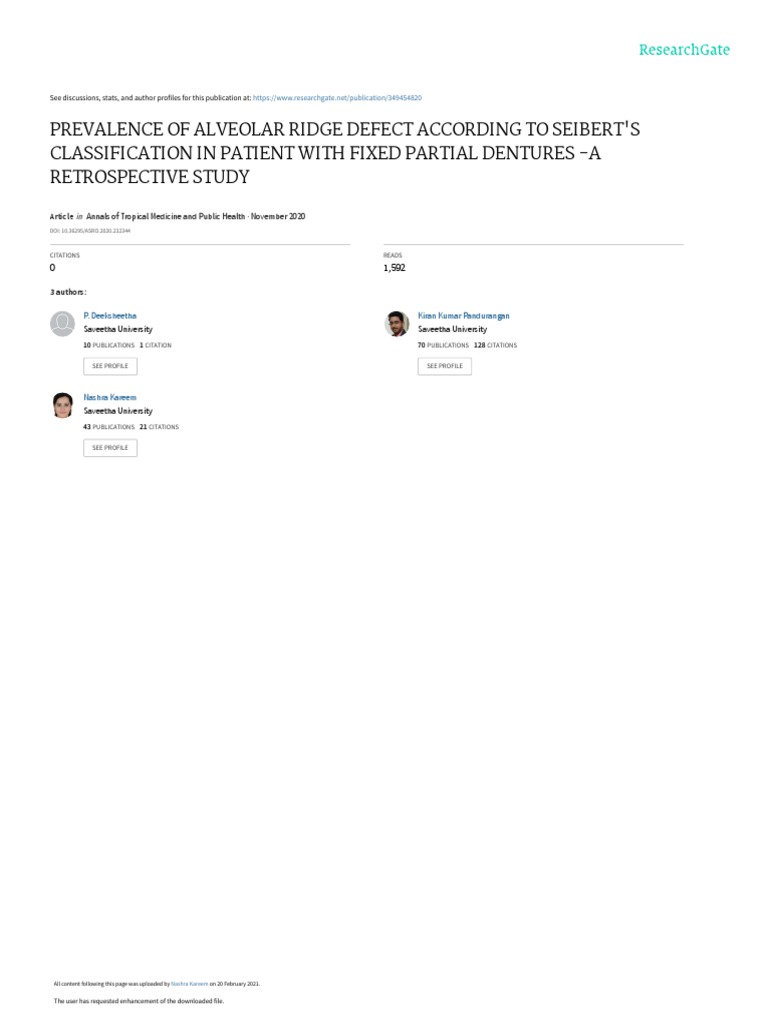 Alveolar Ridge Defect Prevalence Study | PDF | Periodontology | Dentures