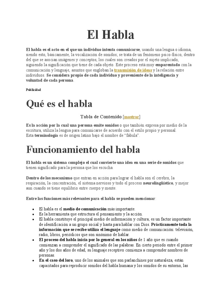 Definición y Funciones del Habla | PDF | Habla | Comunicación